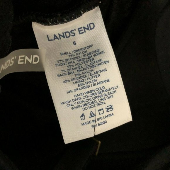 Lands End Tankini Top Molded Cups Tummy Control Ruched V Neck Black Size 6 - Picture 3 of 3